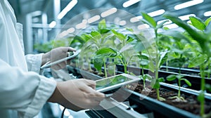 Agricultural Scientists Using Tablets in a Hydroponic Greenhouse photo