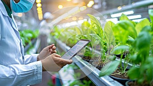 Agricultural Scientists Using Tablets in a Hydroponic Greenhouse photo