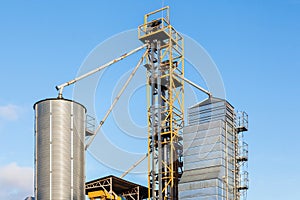 Agricultural Silos. Building Exterior. Storage and drying of grains, wheat, corn, soy