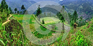 Agricultural spring landscape in the mountainous, rural, south west China.