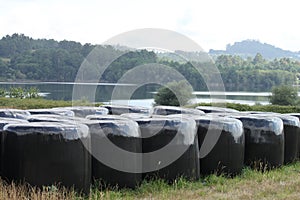 Agricultural straw bales packaged