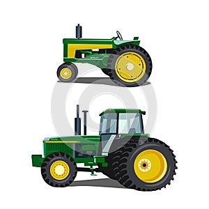 agricultural tractor set green illustration