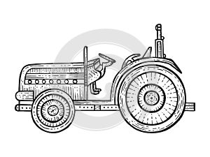 Agricultural tractor sketch engraving vector