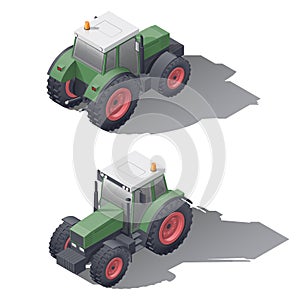 Agricultural tractors isometric icon set