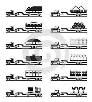 Agricultural tractors with trailers