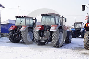 Agricultural tractors in winter storage