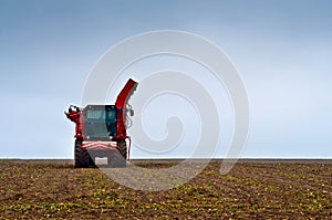 Agricultural vehicle harvesting sugar beet