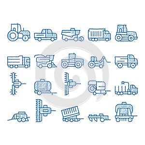 Agricultural Vehicles Vector icon hand drawn illustration