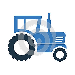 Agricultural, wheeled tractor icon. Simple editable vector isolated on a white background