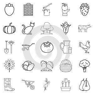 Agriculturalist icons set, outline style