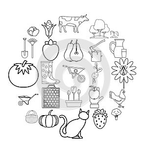 Agriculturalist icons set, outline style