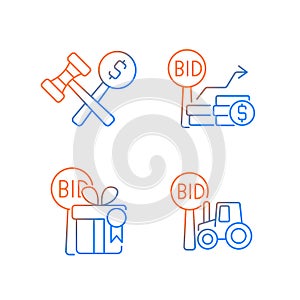 Agriculture auction components gradient linear vector icons set