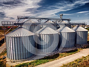 Agriculture background Modern silos for storing grain harvest