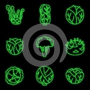 Agriculture cabbage icons set vector neon