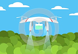 Agriculture Drone flight on forest, vector design