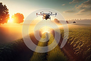 Agriculture drone fly to sprayed fertilizer on fields garden farm