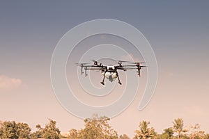 Agriculture drone operation rice field background