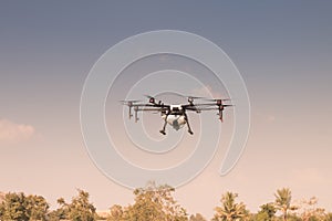 Agriculture drone operation rice field background photo