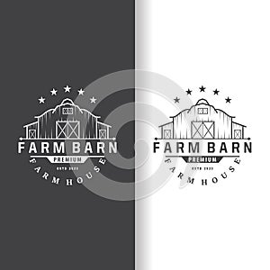 Agriculture Farm Barn Logo, Simple Retro Style Vintage Building Templet Illustration Design