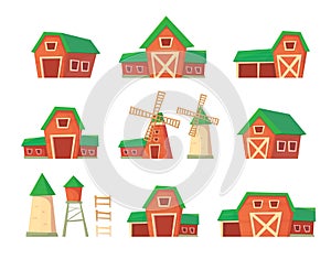 Agriculture. Farm building. Drinking water tower. Windmill waterpump and silo srorage barn for corn and harvest. photo