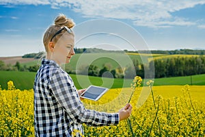 Agriculture Farmer Using Digital Tablet Examining Crops