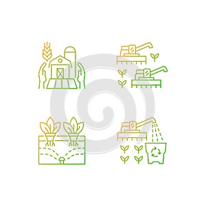 Agriculture and farming gradient linear vector icons set