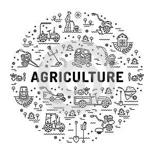 Agriculture and farming line art icons, farm infographics