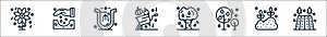 agriculture and farming line icons. linear set. quality vector line set such as farm, sprout, tree, tree, wheelbarrow, horseshoe,