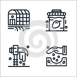 agriculture and farming line icons. linear set. quality vector line set such as seed, scythe, jam