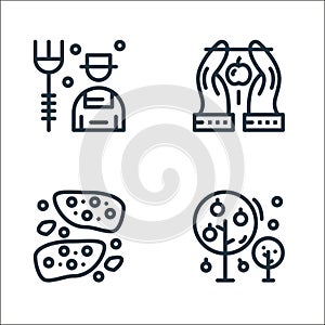 agriculture and farming line icons. linear set. quality vector line set such as tree, potatoes, apple