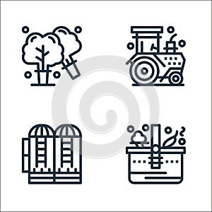 agriculture and farming line icons. linear set. quality vector line set such as vegetable, silo, tractor