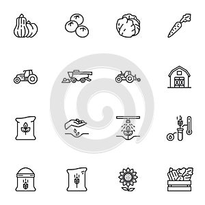 Agriculture and farming line icons set