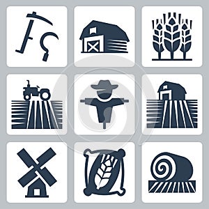 Agriculture and farming vector icons