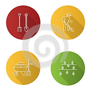 Agriculture flat linear long shadow icons set
