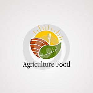 Agriculture food with sun, leaf logo vector icon, element, and template for company