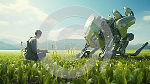 Agriculture futuristic. Future robotics companies revolutionizing agriculture technology, smart agriculture farming concept.