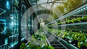 Agriculture futuristic organic farm. High technology smart Sustainable farming technology and food innovation