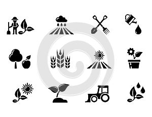 Agriculture and horticulture or gardening concept icons set photo