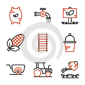 Agriculture icon set outline style including compound,seed,fertilizer,flush,water,pipe,garden,tree,leaf,corn,agriculture,sweetcorn