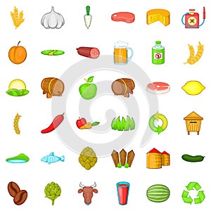 Agriculture icons set, cartoon style