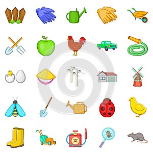 Agriculture icons set, cartoon style