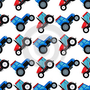 Agriculture industrial farm equipment seamless pattern background machinery tractors combines and excavators vector