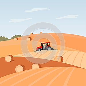 Agriculture industry, farming field with a tractor