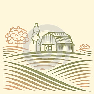 Agriculture Landscape with Barn and trees