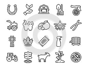 Agriculture linear icons set. Farming. Agricultural implement. Thin line contour symbols. Isolated vector outline illustrations.