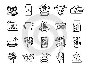 Agriculture linear icons set. Farming. Agricultural implement. Thin line contour symbols. Isolated vector outline illustrations.