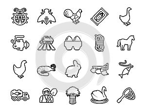 Agriculture linear icons set. Farming. Agricultural implement. Thin line contour symbols. Isolated vector outline illustrations.