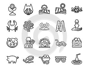 Agriculture linear icons set. Farming. Agricultural implement. Thin line contour symbols. Isolated vector outline illustrations.
