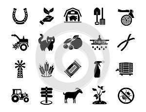 Agriculture linear icons set. Farming Agricultural symbols. Isolated vector outline illustrations