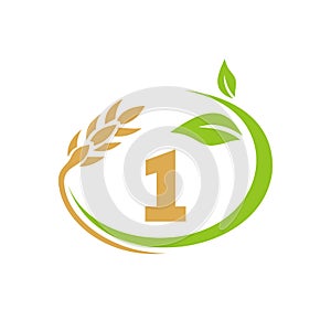 Agriculture Logo On 1 Letter Concept. Agriculture and farming logo design. Agribusiness, Eco-farm and rural country design with 1